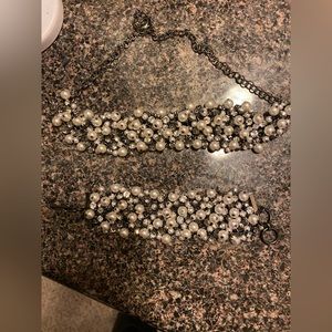 Premier Designs Necklace and Bracelet Pearl, Black, and Rhinestone